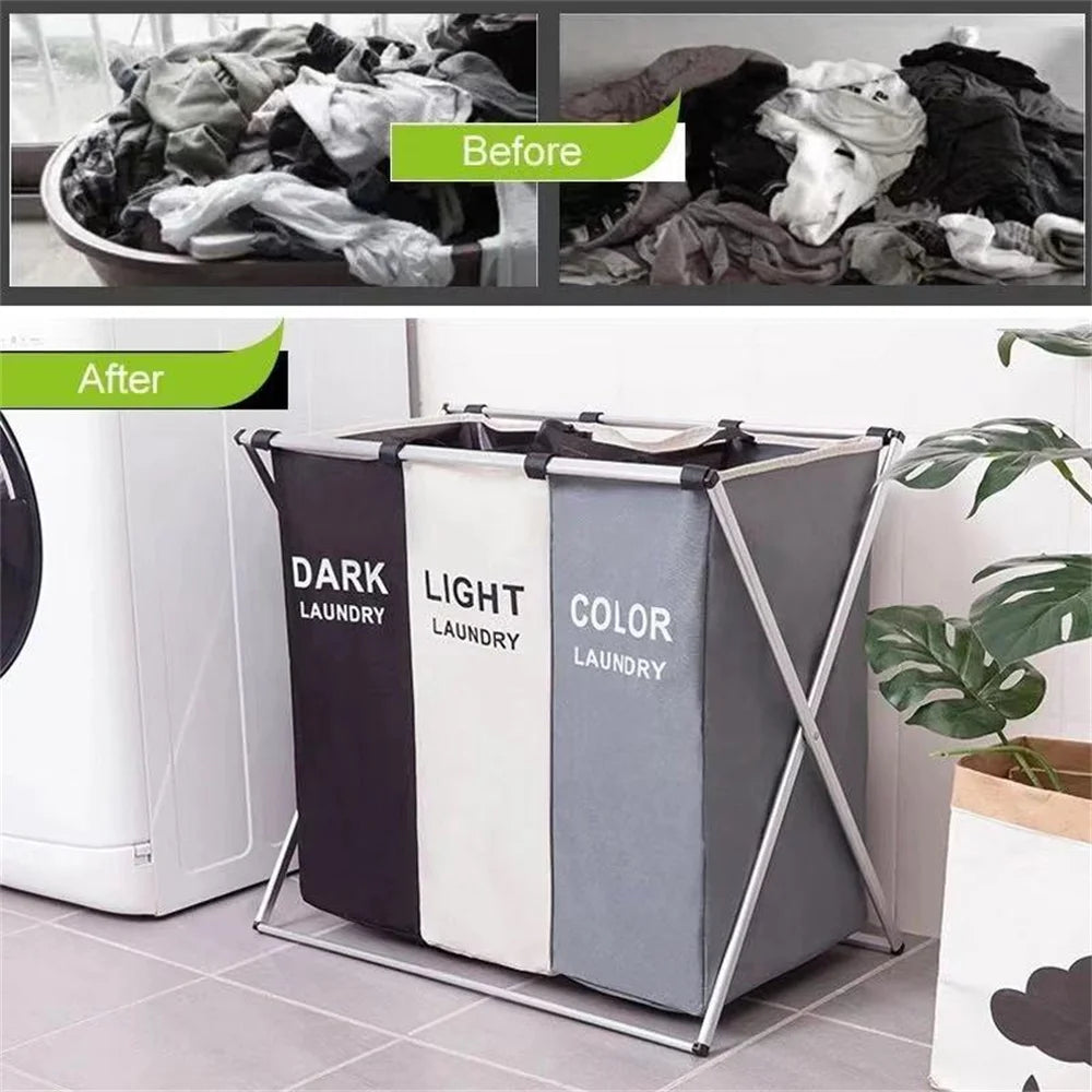 Large Waterproof Foldable Laundry Basket - 1-3 Grids Dirty Clothes Organizer, Two Sizes Available